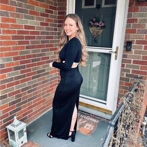 Express Black Long Sleeve Sparkle V-Neck Dress